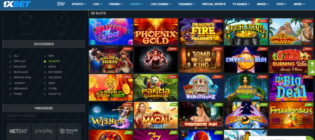 1xBet Casino 3D slots, list of games