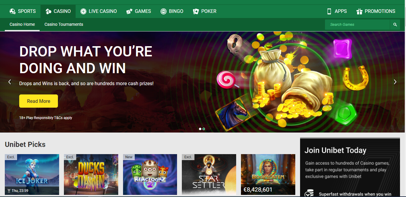 Unibet Casino Main Page