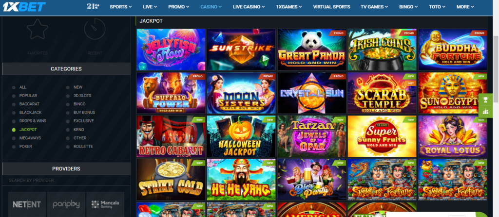 1xBet Casino Jackpot slots, list of games