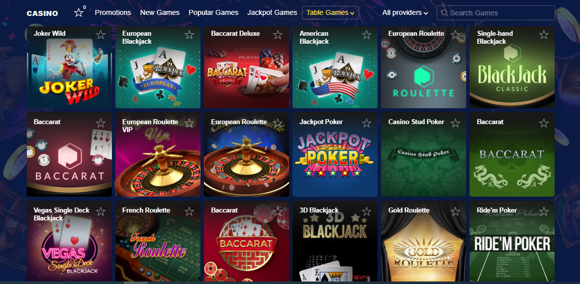 Marathonbet casino table games offer