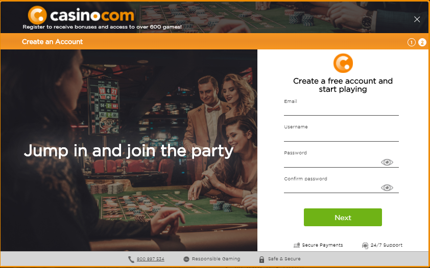 Casino.com registration form