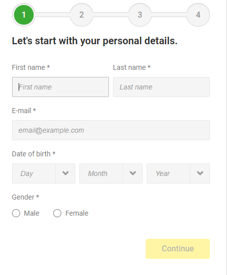 Unibet Registration Form-Personal information section