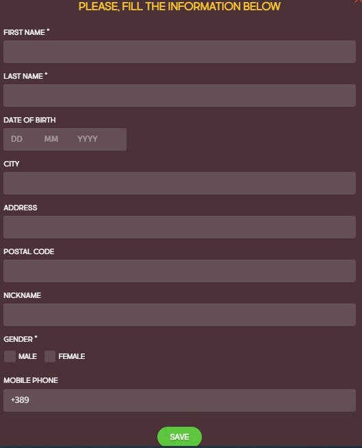Gunsbet registration form-personal and contact details