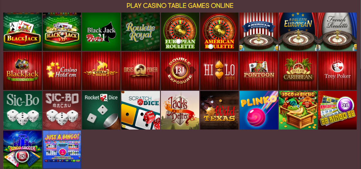Table games at Gunsbet casino