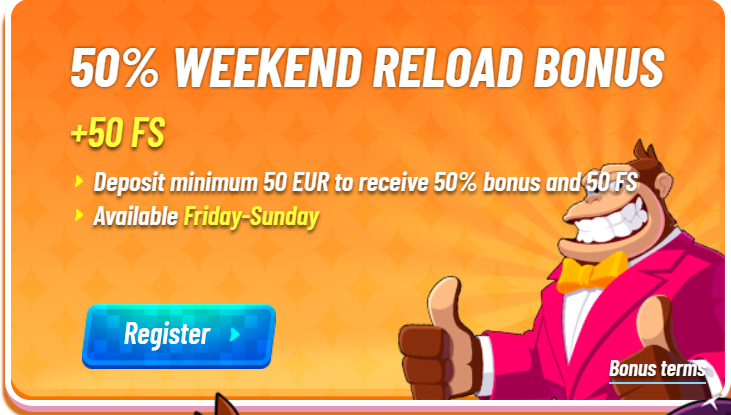 Weekend Reload 50% + 50 Free Spins
