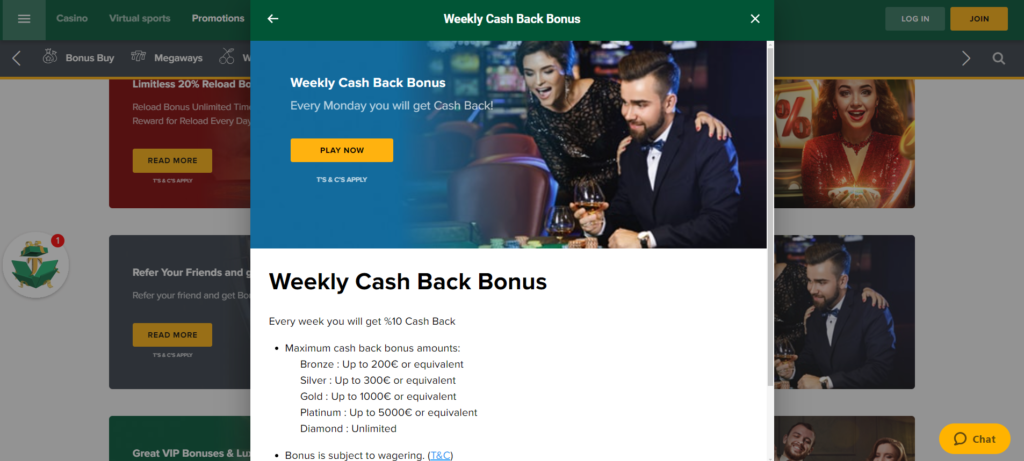 Weekly Cash Back Bonus